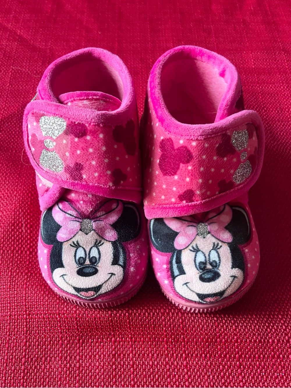 Minnie Mouse Pink Indoor Slippers Velcro Booties for Toddlers Size 23